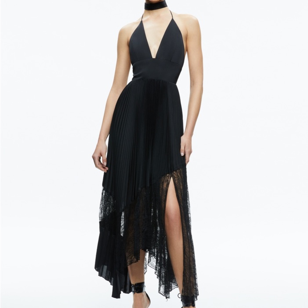 Alice + Olivia Black Hannah Halter High Low Maxi Dress